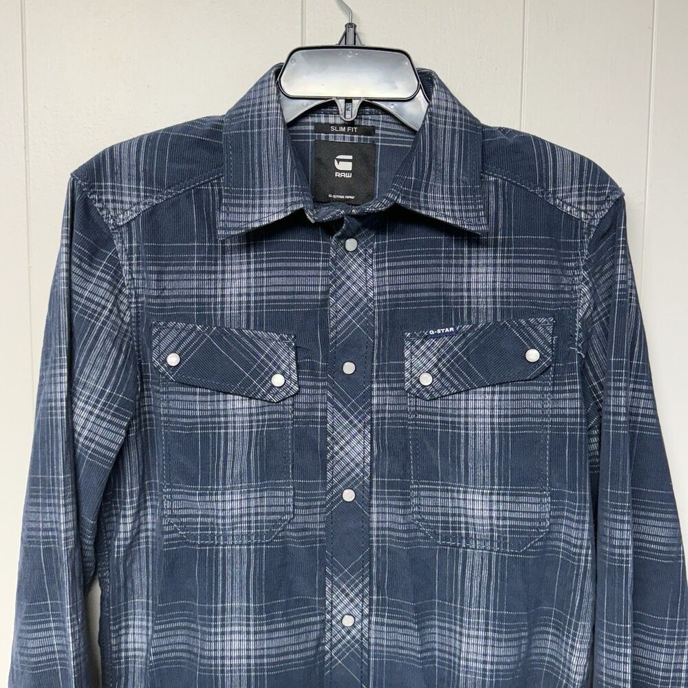 G Star Raw Corduroy Plaid Pearl Snap Button Long Sleeve Shirt Western Men S EUC - Picture 2 of 12